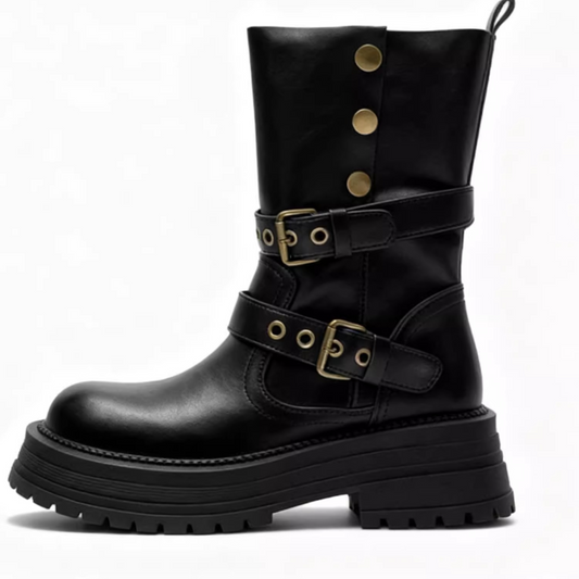 Nuvin™ Retrobruna Martinsstövlar med Bekväma Tjocka Klackar